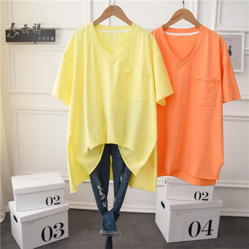 2021 Summer Plus Size New Style Cotton V-neck Mid-Length Women T-shirt Half Sleeve Simple Fashion Pullover Ladies Top Tee
2021 Summer Plus Size New Style Cotton V-neck Mid-Length Women T-shirt Half Sleeve Simple Fashion Pullover Ladies Top Tee