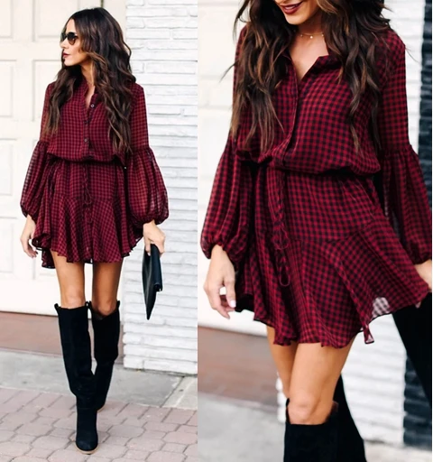 Autumn Lantern Sleeve Plaid Women Casual Dresses Slim Waist Button Elegant A-line Ladies Streetwear Dress Clothes
Autumn Lantern Sleeve Plaid Women Casual Dresses Slim Waist Button Elegant A-line Ladies Streetwear Dress Clothes
