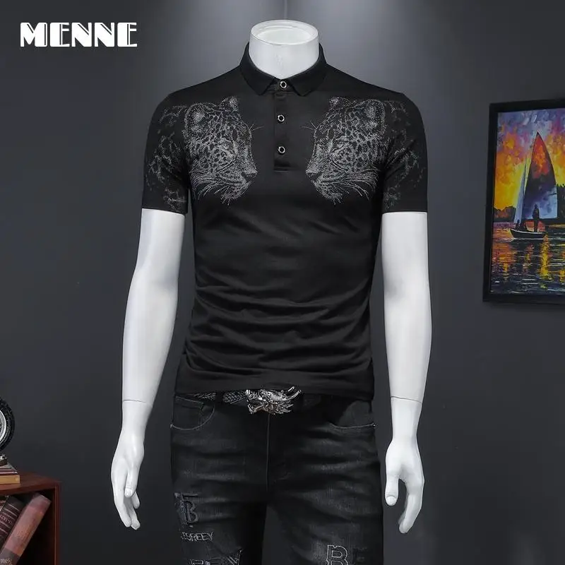 New men clothing Breathable solid Mercerized cotton men Polo shirts Leopard head print /Diamond decoration shirts for men style
New men clothing Breathable solid Mercerized cotton men Polo shirts Leopard head print /Diamond decoration shirts for men style