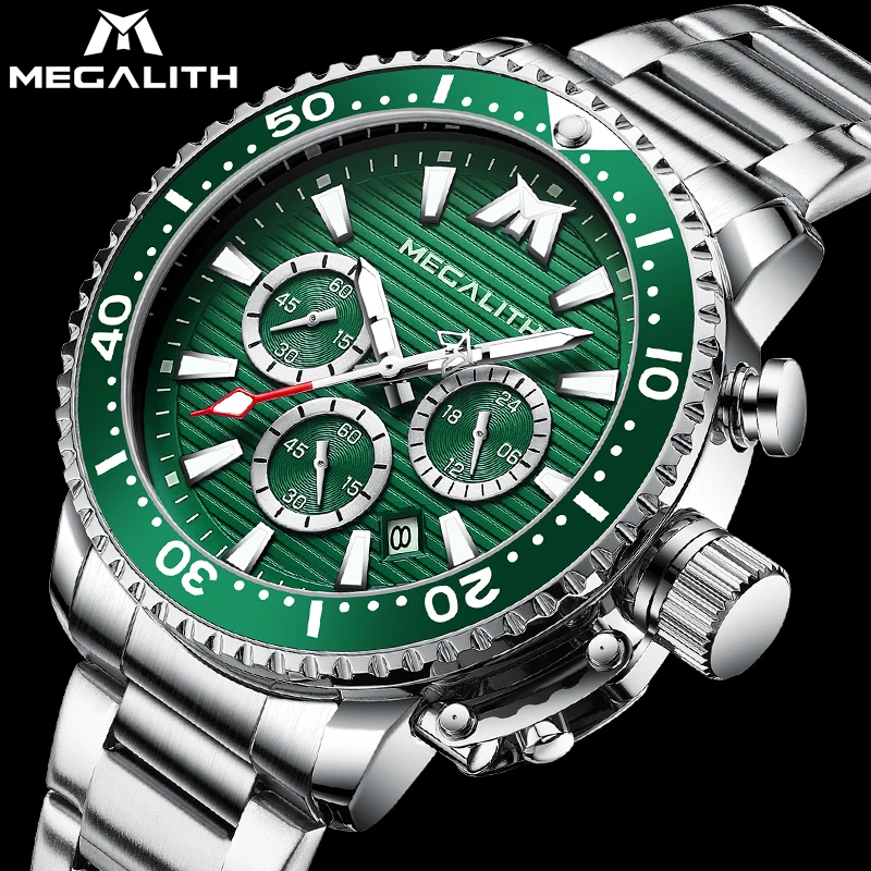 MEGALITH Top Brand Luxury Men Watches Green Dial Stainless Steel Waterproof Fashion Watch Men Sport Chronograph Wristwatch 8216
MEGALITH Top Brand Luxury Men Watches Green Dial Stainless Steel Waterproof Fashion Watch Men Sport Chronograph Wristwatch 8216