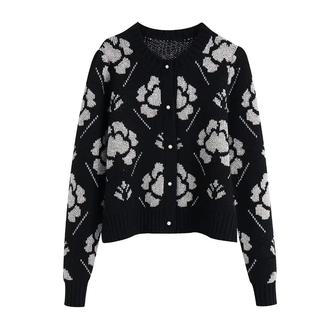 Fashion Black Print Women Cardigan Spring Autumn V-neck Vintage Female Long Sleeve Knitted Pullovers Casual Girls Streetwear
Fashion Black Print Women Cardigan Spring Autumn V-neck Vintage Female Long Sleeve Knitted Pullovers Casual Girls Streetwear