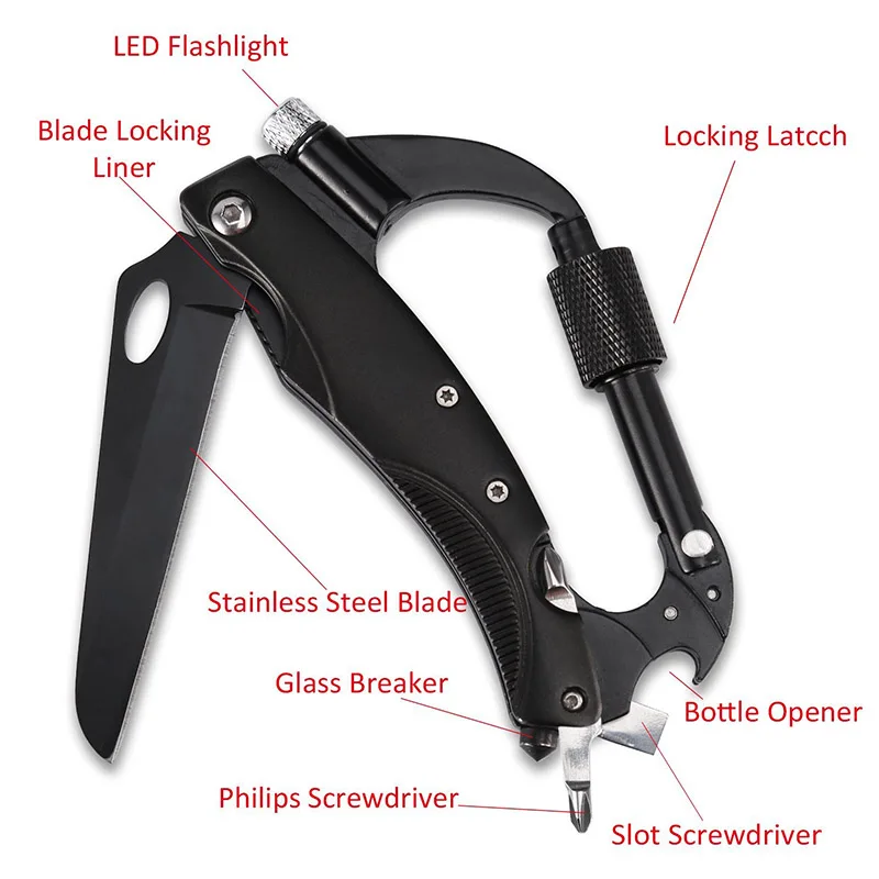 8-in-1 Carabiner Keychain Clip with LED Flashlight EDC Survival Gear Tool for Camping Hiking LDF668
8-in-1 Carabiner Keychain Clip with LED Flashlight EDC Survival Gear Tool for Camping Hiking LDF668