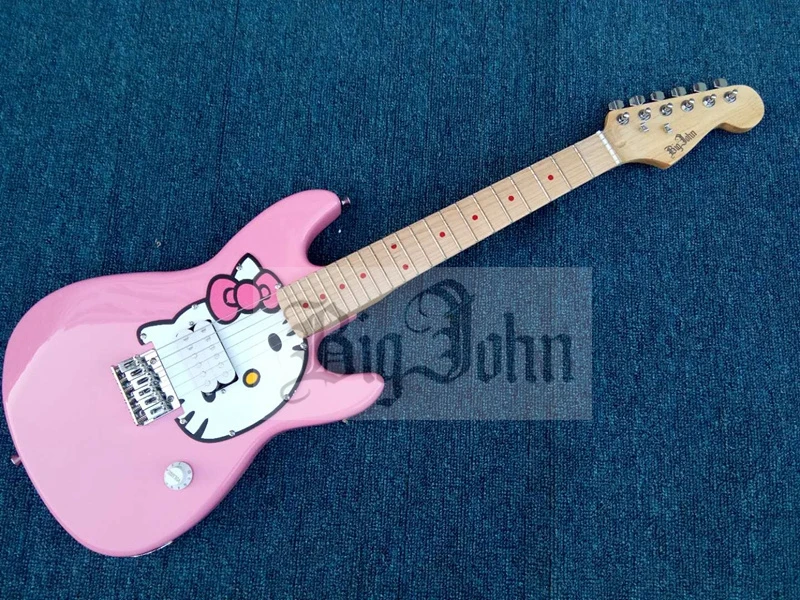 Электрическая гитара MINI Pink Kitty cat корпус из красного дерева и кленовый гриф длина
