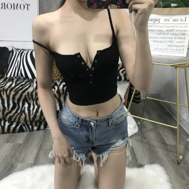 Sexy Short Style Crop Top Women Single Breasted Buckle Low Cut Straps Camis Tank Top Night Club Party Stretch Slim Summer Tops
Sexy Short Style Crop Top Women Single Breasted Buckle Low Cut Straps Camis Tank Top Night Club Party Stretch Slim Summer Tops