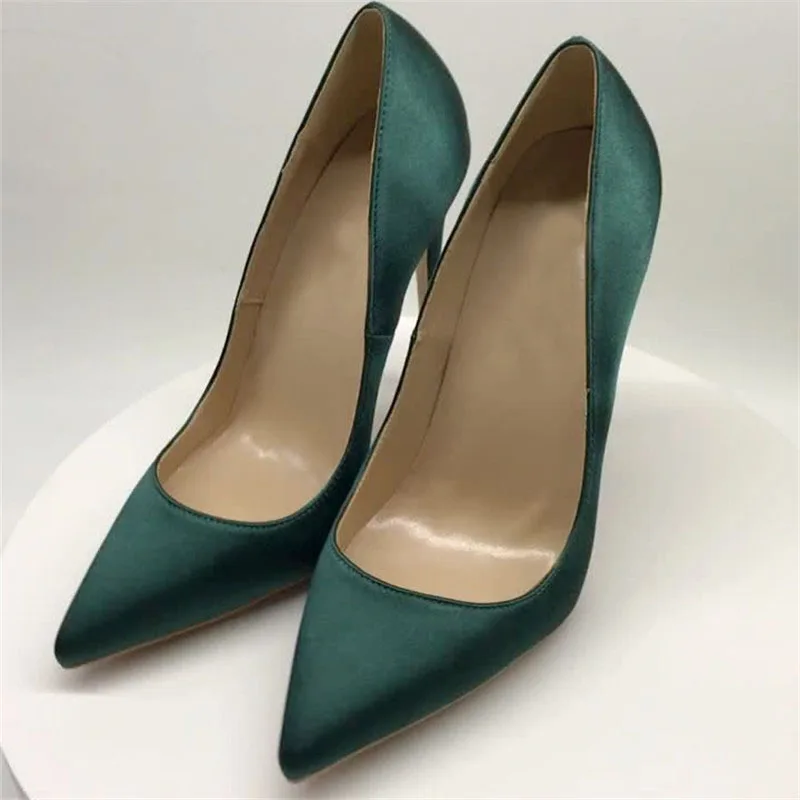 Черные зеленые шелковые сексуальные женские туфли-лодочки классические