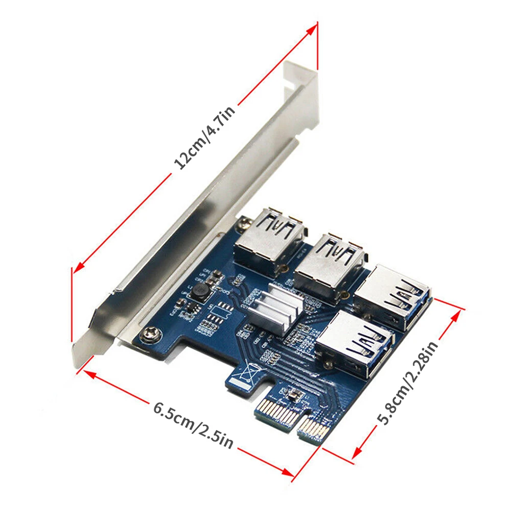PCI-E to USB Riser Board 1 to 4 Adapter 4-port PCI-E to USB 3.0 Extender Card PCIe Port Multiplier Card Mining Machine Accessory
PCI-E to USB Riser Board 1 to 4 Adapter 4-port PCI-E to USB 3.0 Extender Card PCIe Port Multiplier Card Mining Machine Accessory