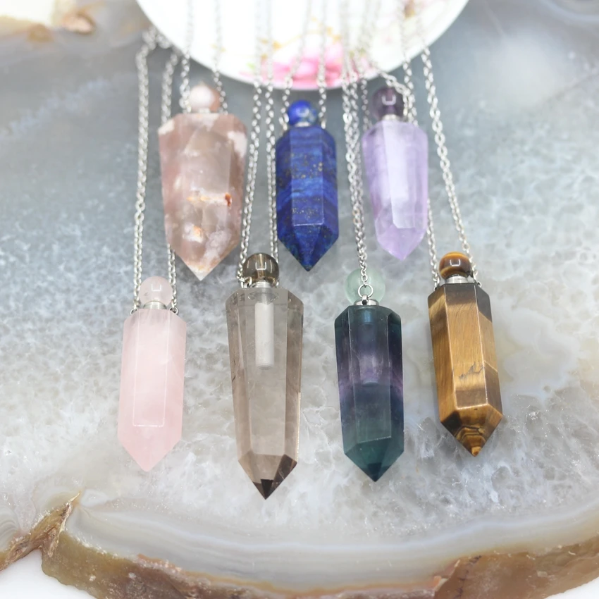 Natural Gems stone Hexagon Prism Essential Oil Diffuser Vial Pendants,Plated Silvers Chains Crystal Points Perfume Bottle Charms
Natural Gems stone Hexagon Prism Essential Oil Diffuser Vial Pendants,Plated Silvers Chains Crystal Points Perfume Bottle Charms
