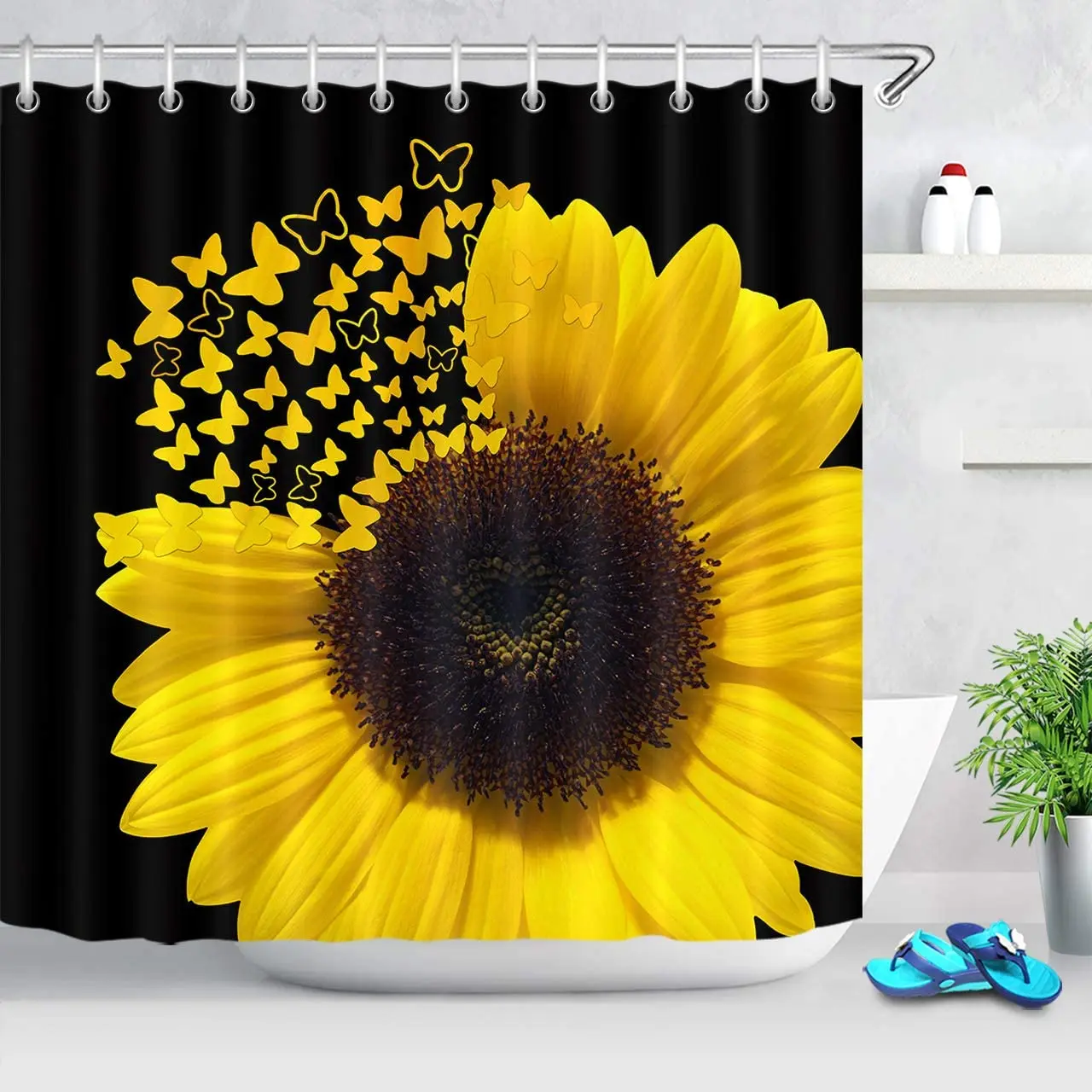 Sunflower Shower Curtain Buttrefly Golden Wild Flower Nature Floral Bathroom Decor Set Waterproof Polyester Fabric with Hooks
Sunflower Shower Curtain Buttrefly Golden Wild Flower Nature Floral Bathroom Decor Set Waterproof Polyester Fabric with Hooks