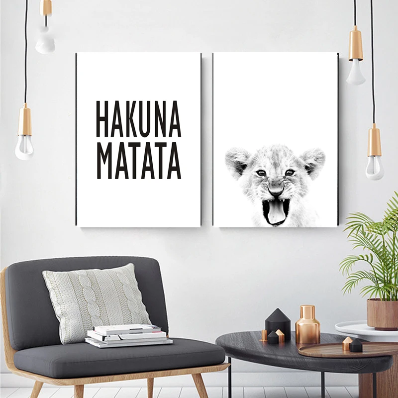 Nursery Wall Art Hakuna Matata Quote Scandinavian Canvas Painting Baby Lion Poster Animal Black White Print For Kids Room Decor
Nursery Wall Art Hakuna Matata Quote Scandinavian Canvas Painting Baby Lion Poster Animal Black White Print For Kids Room Decor