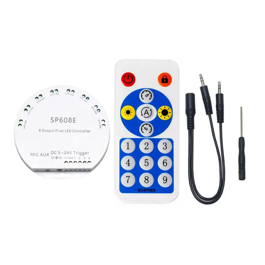 SP608E Music Controller 8 Channel Signal Output LED Strip Light With Built-in Microphone IOS With Android Wireless DC5V-24V
SP608E Music Controller 8 Channel Signal Output LED Strip Light With Built-in Microphone IOS With Android Wireless DC5V-24V
