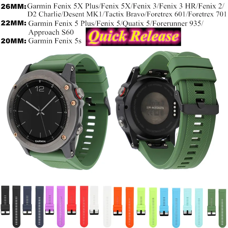 Ремешок силиконовый для Garmin Fenix 5X Plus/Fenix 5X/Fenix 3/Fenix 3 HR 26 мм, быстросъемный спортивный браслет 22 мм, подходит для часов Fenix 5 
Ремешок силиконовый для Garmin Fenix 5X Plus/Fenix 5X/Fenix 3/Fenix 3 HR 26 мм, быстросъемный спортивный браслет 22 мм, подходит для часов Fenix 5