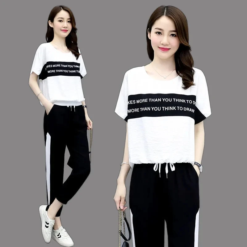 Plus Size 4XL Summer Sports Pant Suits Women Top+Trousers Sets Femme O Neck T-Shirt+Pants New Two-Piece Set Woman High Waist
Plus Size 4XL Summer Sports Pant Suits Women Top+Trousers Sets Femme O Neck T-Shirt+Pants New Two-Piece Set Woman High Waist
