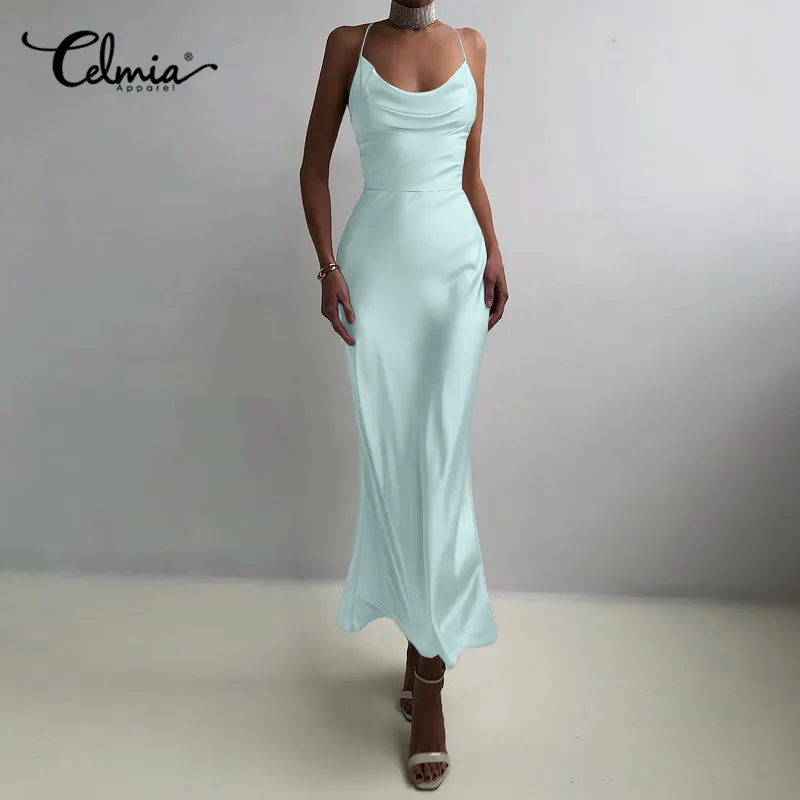 2022 Summer Sundress Celmia Women Elegant Satin Sexy Spaghetti Strap Maxi Dress Party Hollow Backless Club Vestidos
2022 Summer Sundress Celmia Women Elegant Satin Sexy Spaghetti Strap Maxi Dress Party Hollow Backless Club Vestidos