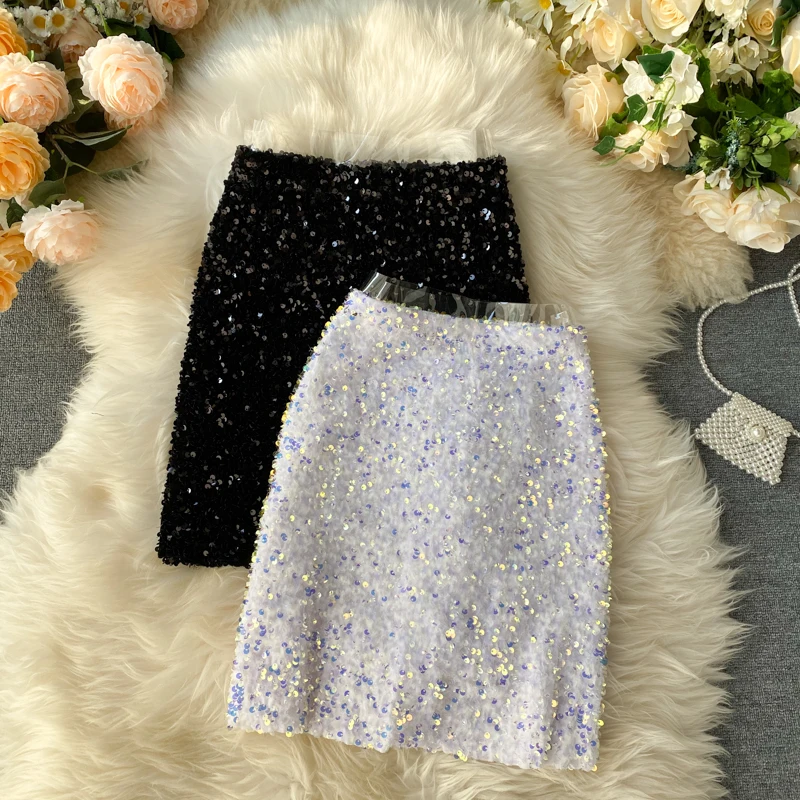 Женская короткая мини юбка с блестками привлекательная трапециевидная высокой