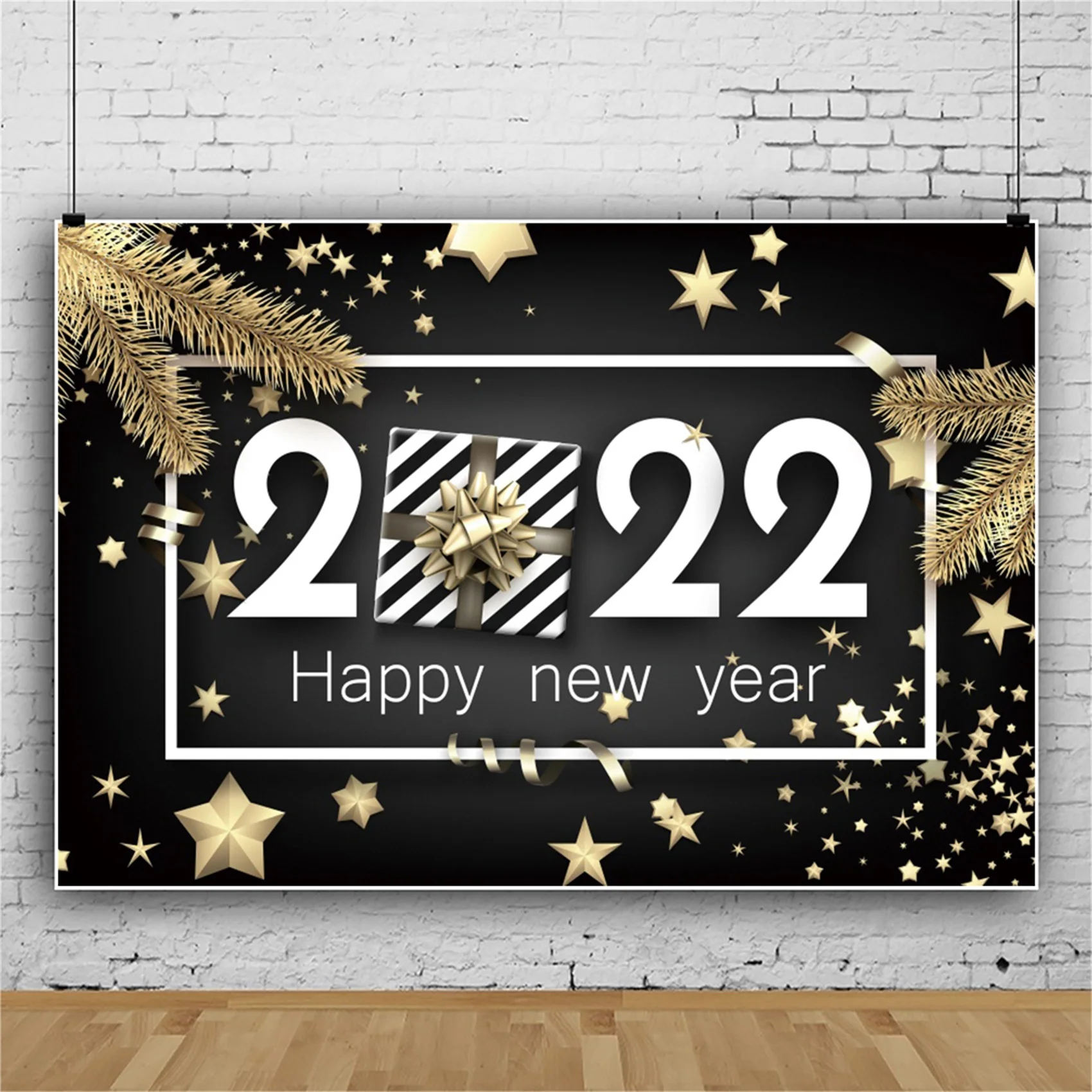 

Laeacco Winter New Year Of 2022 Merry Christmas Star Pine Poster Banner Photographic Backdrop Photo Background Photo Studio