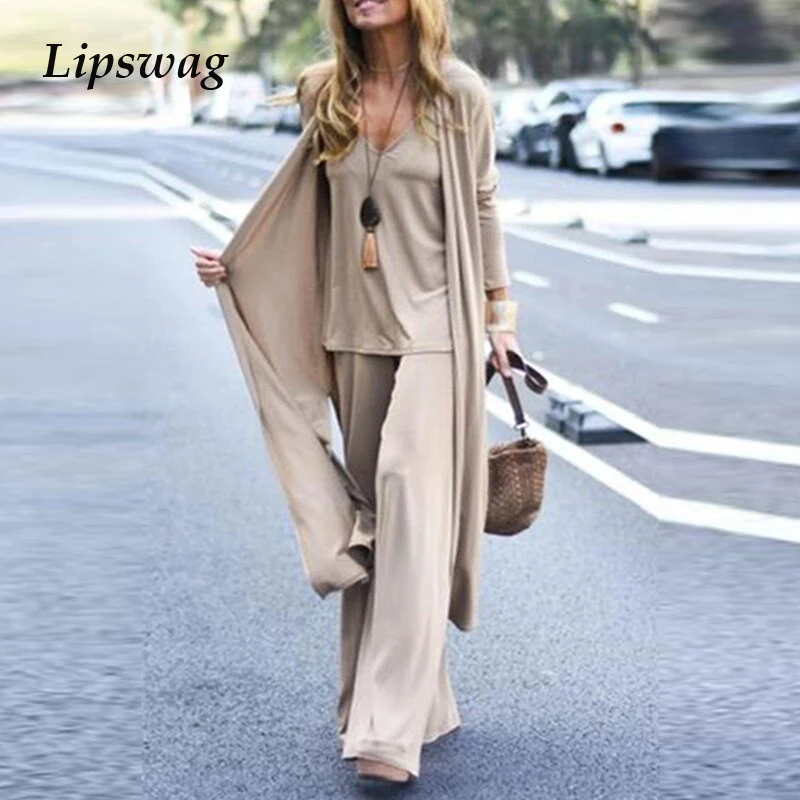 2021 Spring Autumn Women New Casual 3 Piece Set Elegant Sling Tops & Wide Leg Pants & Long Cardigan Outfits Ladies Fashion Suits
2021 Spring Autumn Women New Casual 3 Piece Set Elegant Sling Tops & Wide Leg Pants & Long Cardigan Outfits Ladies Fashion Suits