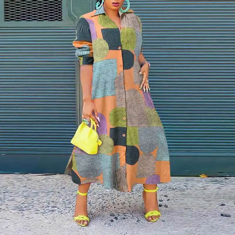 Autumn Vintage Printed Long Maxi Dress 2021 VONDA Women Casual Lapel Collar Button Up Party Dress Femme Robe Casual Vestidos
Autumn Vintage Printed Long Maxi Dress 2021 VONDA Women Casual Lapel Collar Button Up Party Dress Femme Robe Casual Vestidos