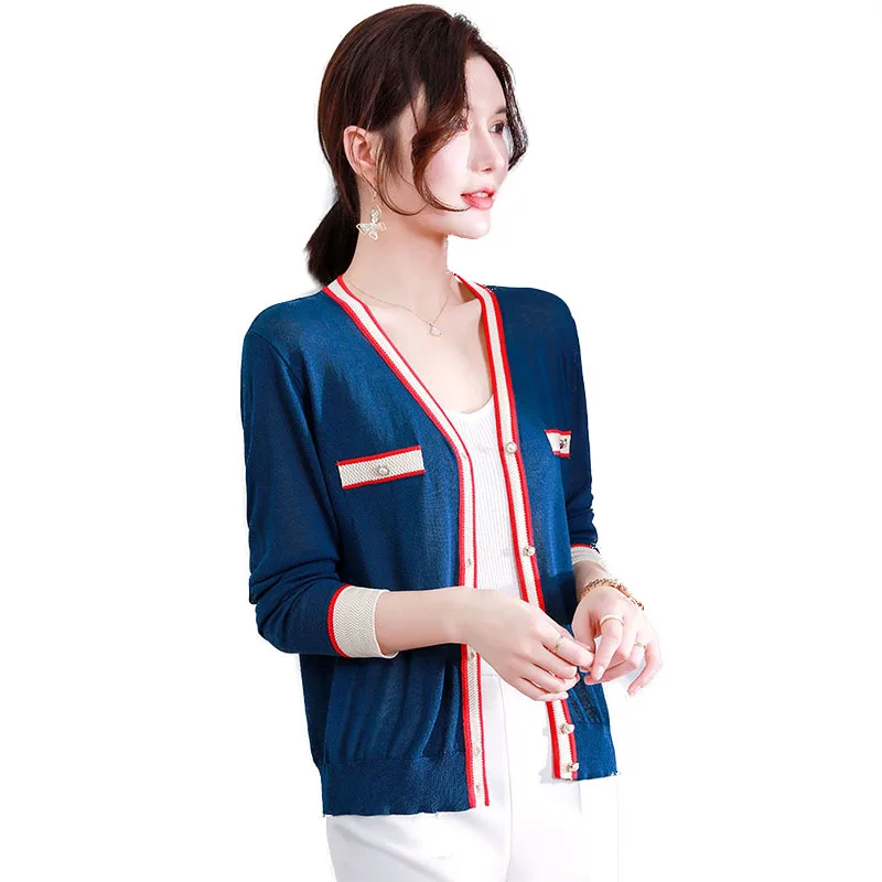 Женский трикотажный кардиган на пуговицах, повседневная однотонная трикотажная одежда с V-образным вырезом и длинным рукавом, летняя Солнц... 
Женский трикотажный кардиган на пуговицах, повседневная однотонная трикотажная одежда с V-образным вырезом и длинным рукавом, летняя Солнц...