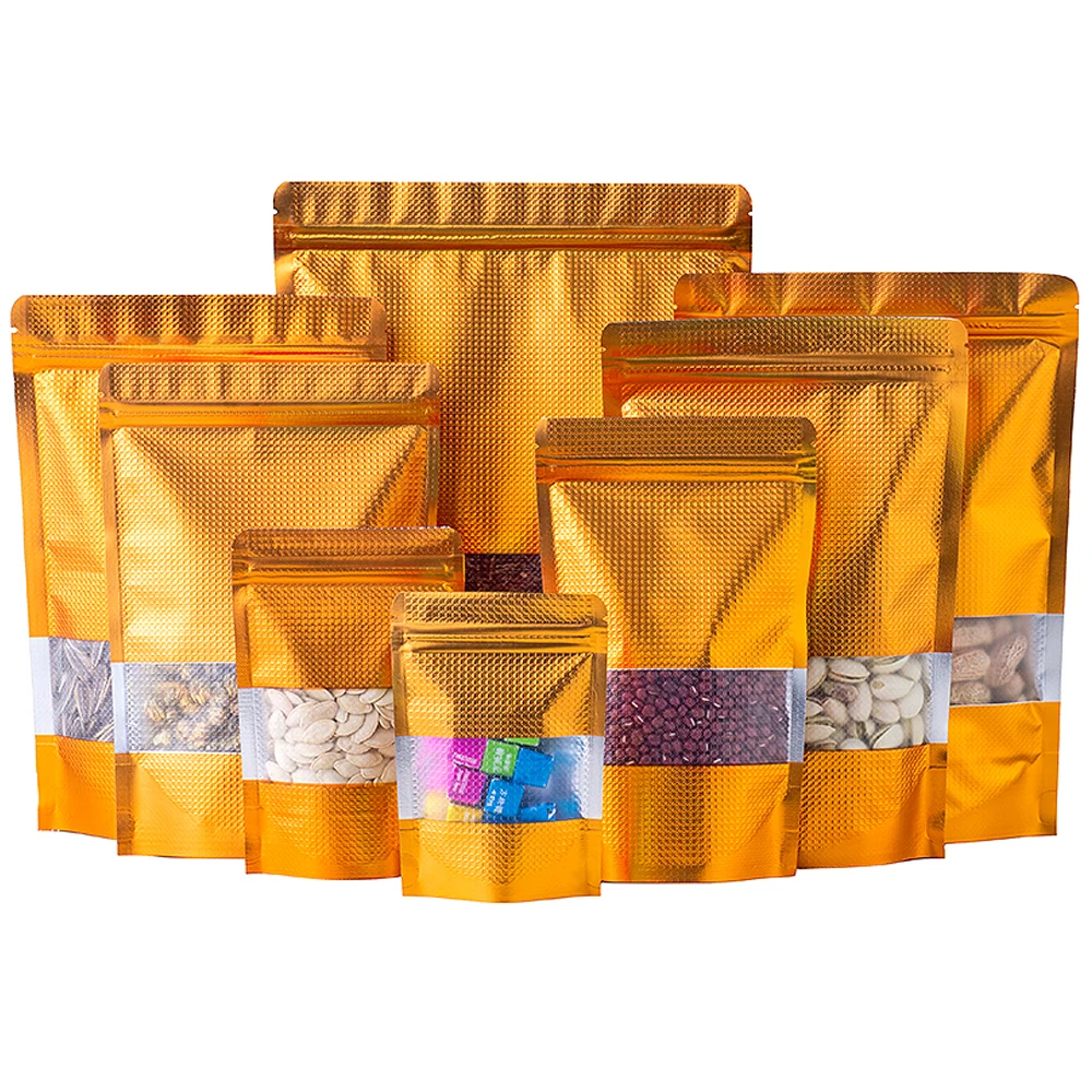 100Pcs Stand Up Gold Embossed Aluminum Foil Zipper Package Bag Tear Notch Doypack Mylar Zip Lock Pack Pouches with Window
100Pcs Stand Up Gold Embossed Aluminum Foil Zipper Package Bag Tear Notch Doypack Mylar Zip Lock Pack Pouches with Window