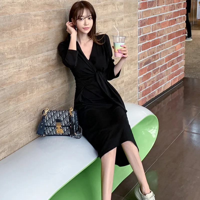 Women Long Sleeve Corset Casual Bodycon Dress Autumn Winter Black Midi Dress Women with Sashes Work Office Fall Dress Korean
Women Long Sleeve Corset Casual Bodycon Dress Autumn Winter Black Midi Dress Women with Sashes Work Office Fall Dress Korean