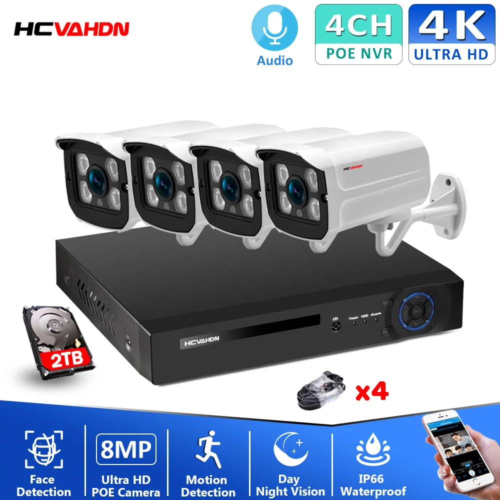 H.265+ 4CH 4K POE Security Camera System Kit 4PCS 8MP Ultra HD IP Camera Outdoor Waterproof CCTV Home Video Surveillance NVR Set
H.265+ 4CH 4K POE Security Camera System Kit 4PCS 8MP Ultra HD IP Camera Outdoor Waterproof CCTV Home Video Surveillance NVR Set