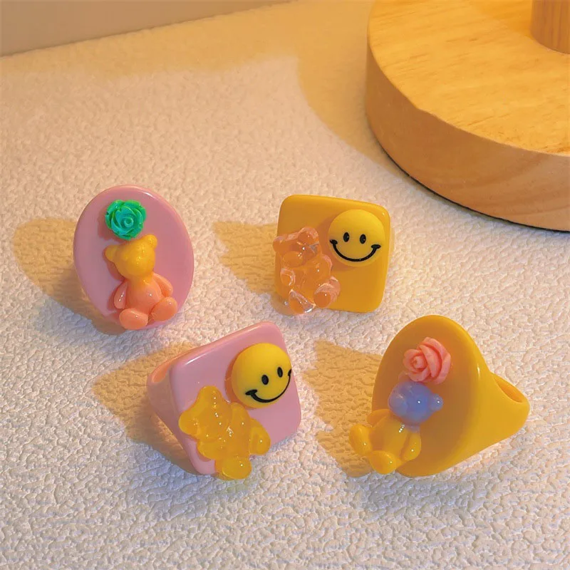 New Cute Colorful Resin Colorful Transparent Bear Cartoon Smiley Flower Square Round Geometric Finger Ring For Women Girls Gifts
New Cute Colorful Resin Colorful Transparent Bear Cartoon Smiley Flower Square Round Geometric Finger Ring For Women Girls Gifts
