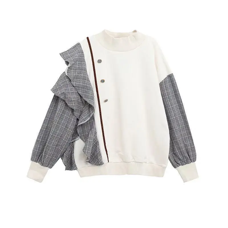 White Sweatshirt Women 2021 Spring Japanese Vintage Plaid Color Patchwork Korean Irregular Design Jacket Fashion Tops Pullover
White Sweatshirt Women 2021 Spring Japanese Vintage Plaid Color Patchwork Korean Irregular Design Jacket Fashion Tops Pullover