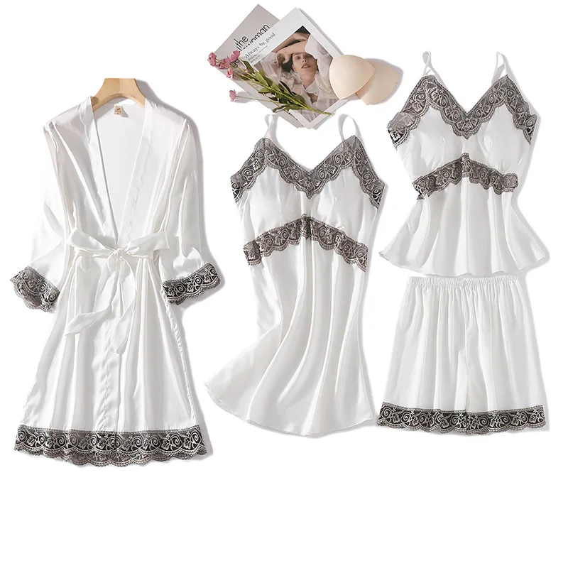 New Korean Summer Sexy Nightdress Women's with Chest Pads Nightgown Thin 4Pcs Sling Gown Home Wear Sleepwear Sets Sexy Robe
New Korean Summer Sexy Nightdress Women's with Chest Pads Nightgown Thin 4Pcs Sling Gown Home Wear Sleepwear Sets Sexy Robe