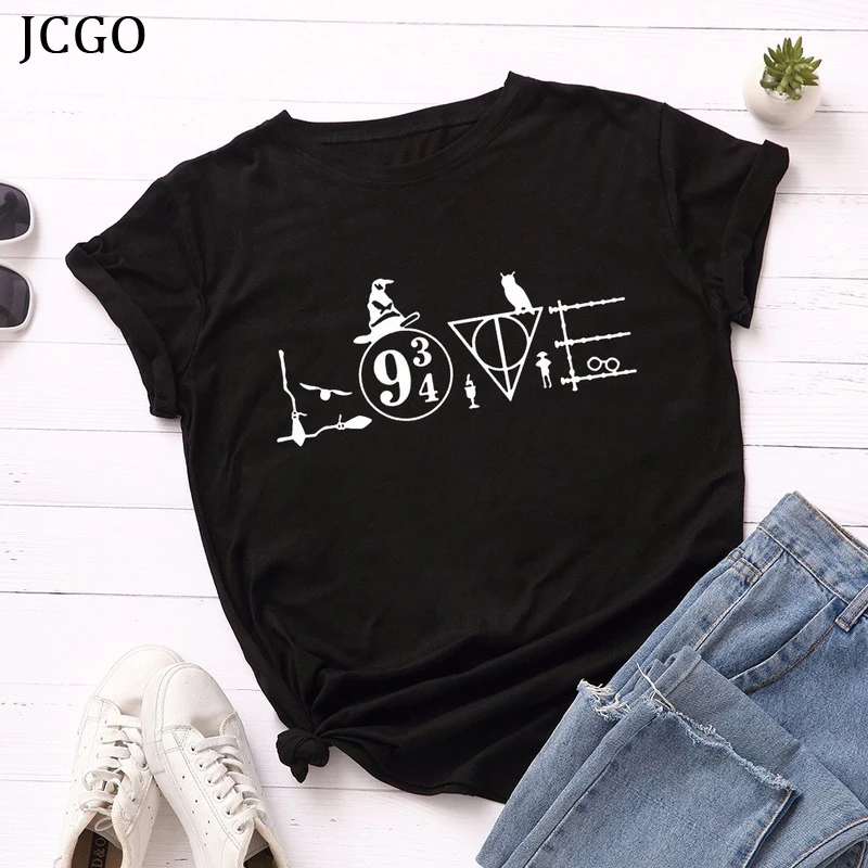 JCGO женская футболка с коротким рукавом хлопковая размера плюс 5XL принтом