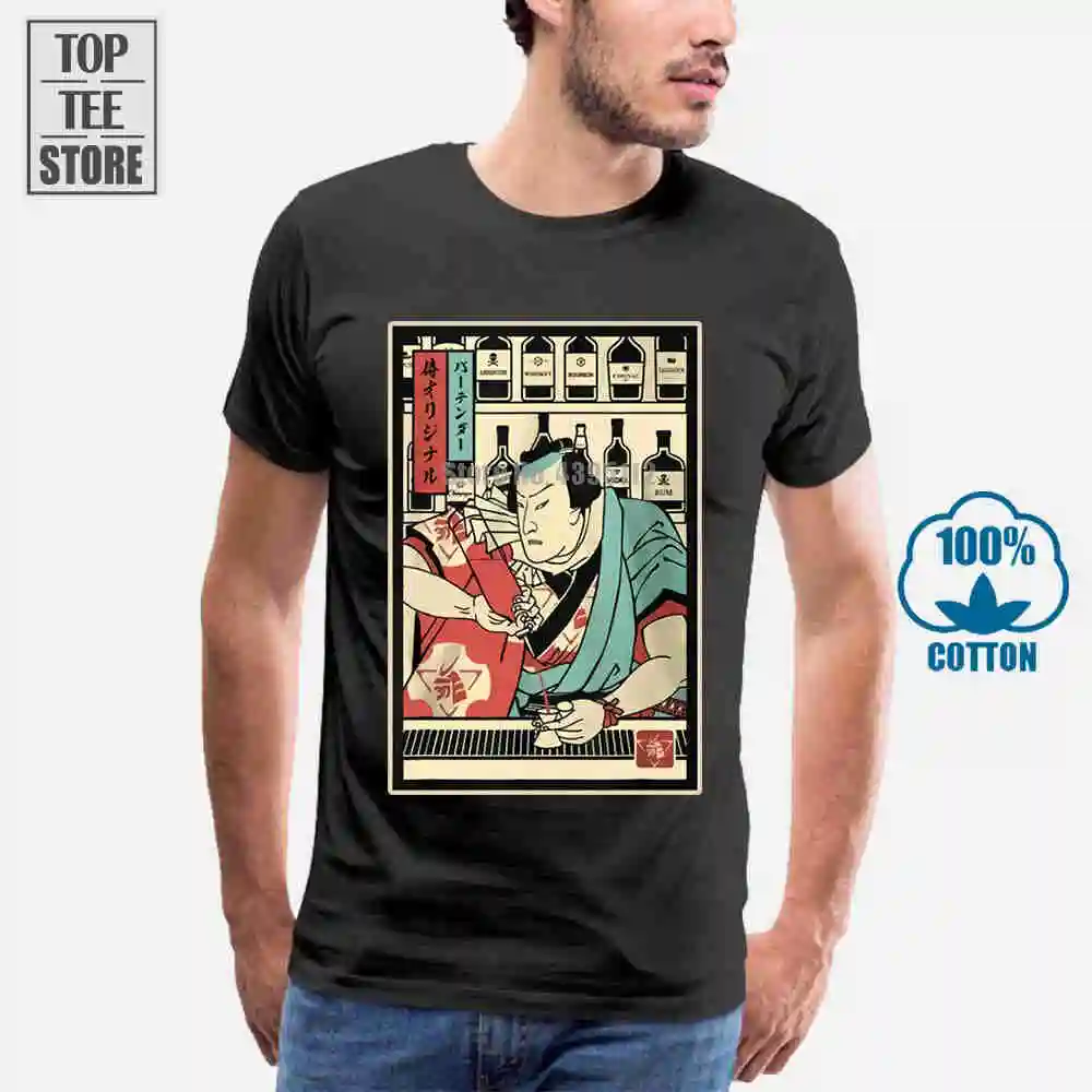 Фото Samurai Bartender Мужская футболка из хлопка S 4Xl|Мужские футболки| |