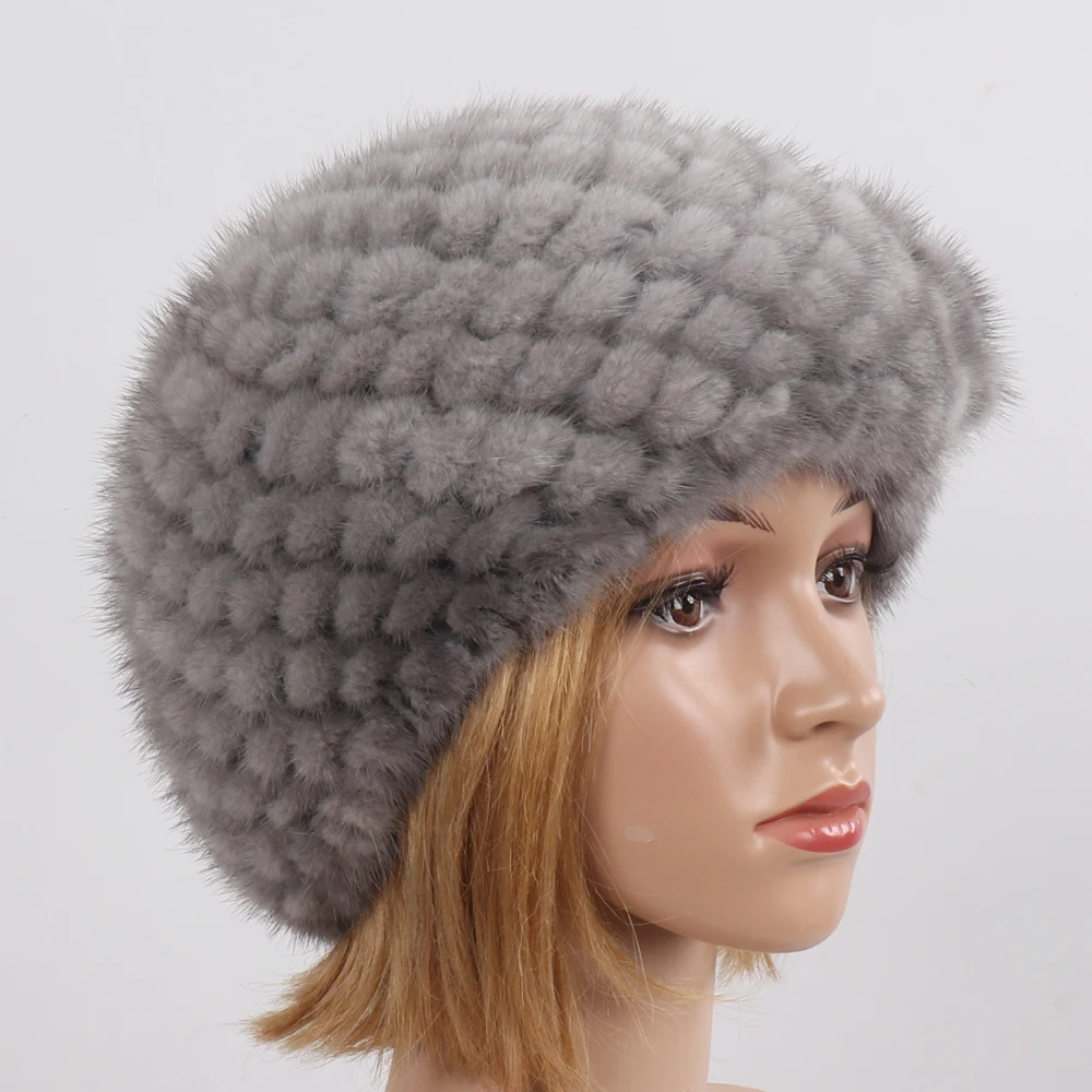 Шапка-бомбер для женщин зимняя шапка ручной вязки из натурального меха норки
