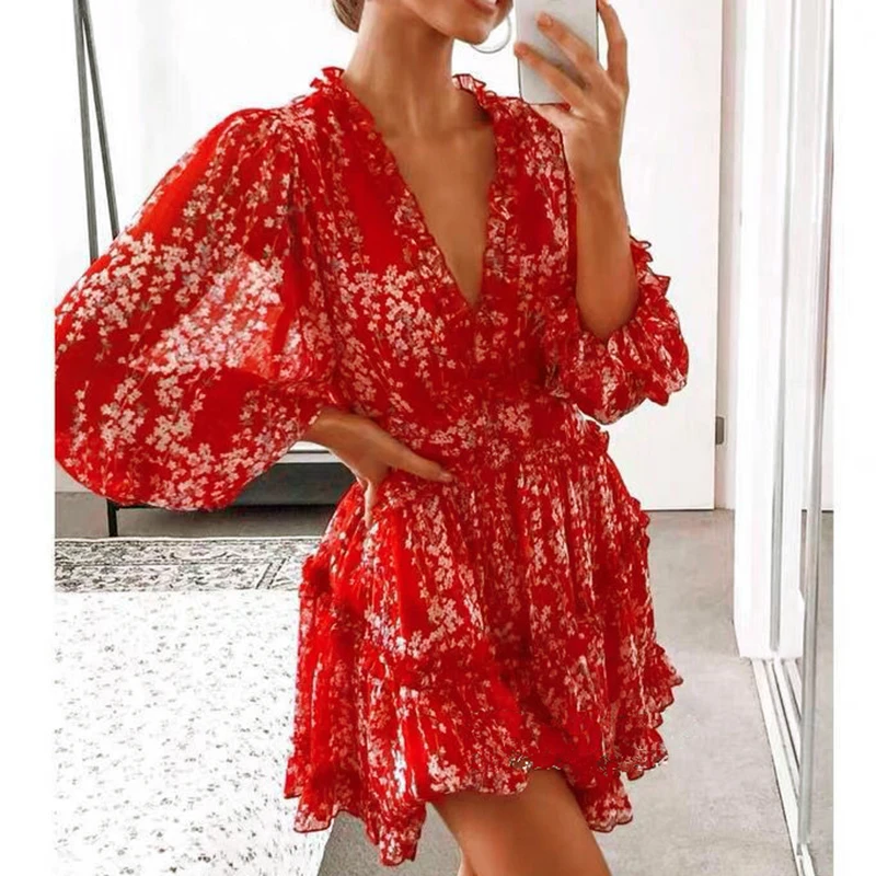 2020 Summer Women Dress Sexy Open Back Dress V-Neck Backless Slim Printed Elegant Lantern Long Sleeve Ruffle Dresses Vestido
2020 Summer Women Dress Sexy Open Back Dress V-Neck Backless Slim Printed Elegant Lantern Long Sleeve Ruffle Dresses Vestido