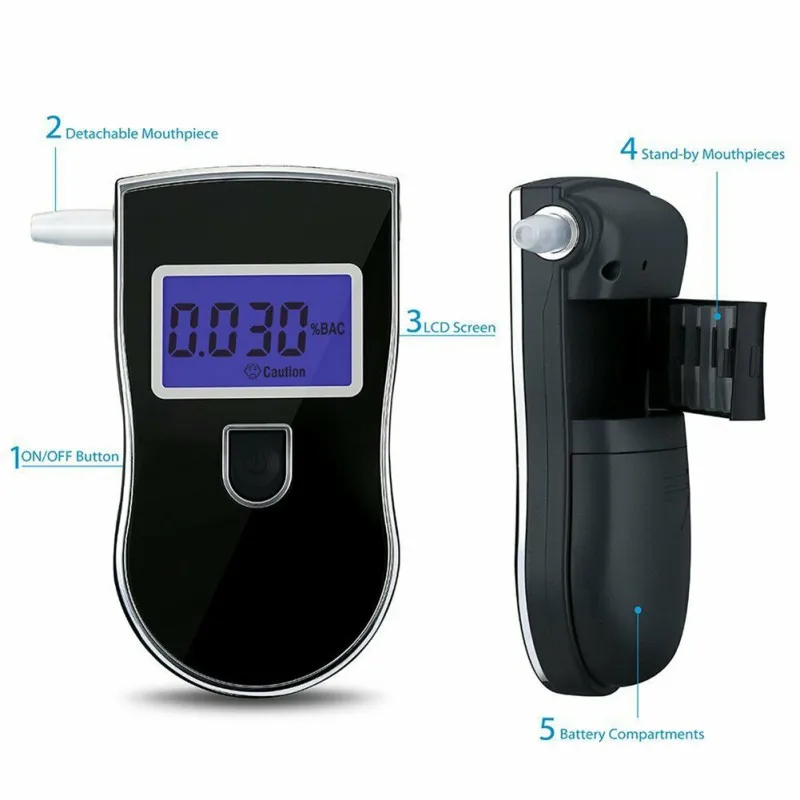 Alcohol Breath Tester Fuel Cell Portable MINI Digital LCD Screen Breathalyser Police Tester Devices
Alcohol Breath Tester Fuel Cell Portable MINI Digital LCD Screen Breathalyser Police Tester Devices