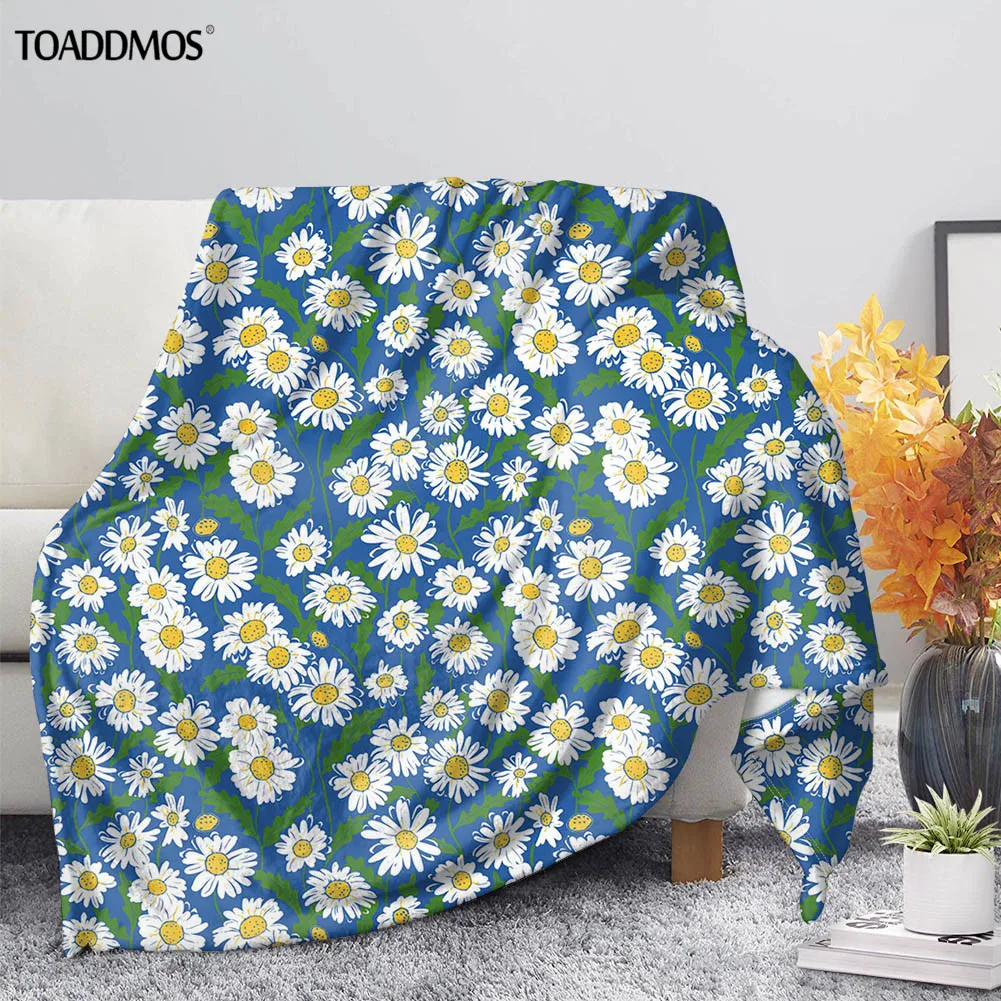

Мягкое Флисовое одеяло TOADDMOS с маргаритками и цветочным принтом, офисное теплое одеяло для сна, комфортное тонкое одеяло для кровати для детей и взрослых, домашнее постельное белье