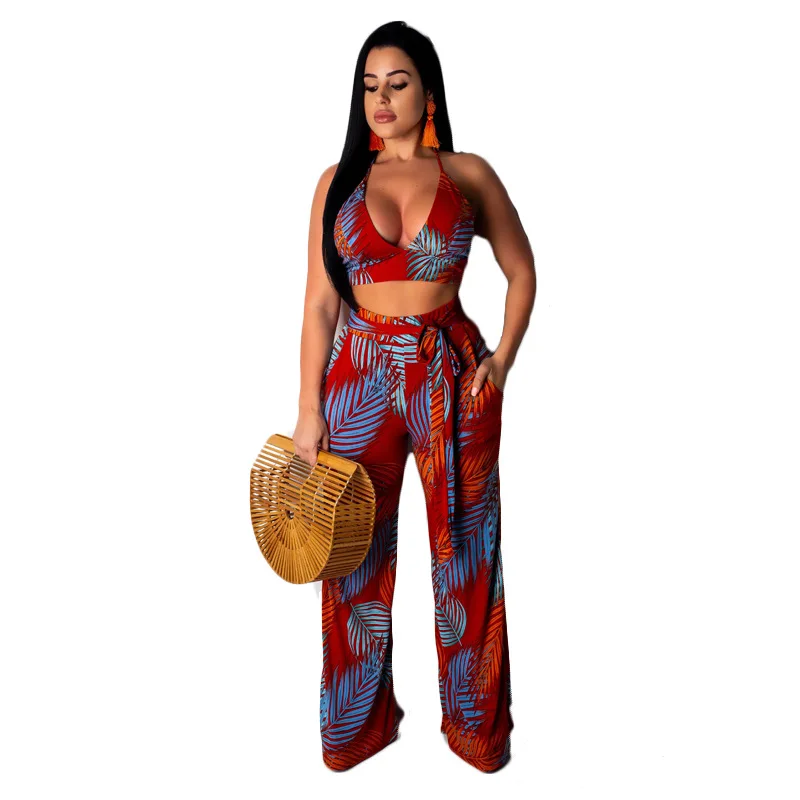 2019 Summer New European and American Women's Printed Bandage Wide Leg Pants Sling Two-Piece Suit
2019 Summer New European and American Women's Printed Bandage Wide Leg Pants Sling Two-Piece Suit