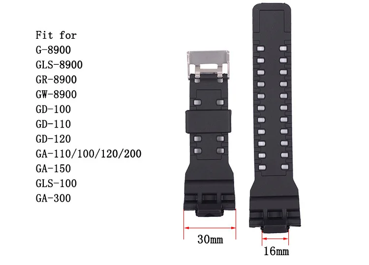 Ремешок для часов Casio G-shock GD120 GA100 GA110 GW8900 резиновый сменный мужской браслет