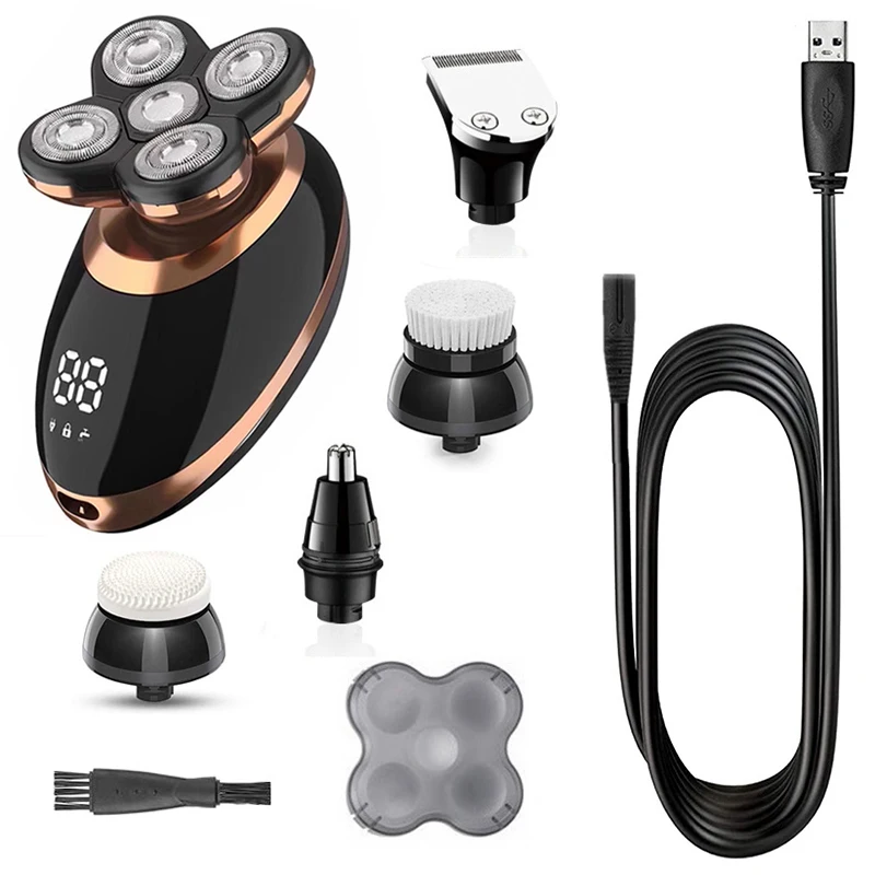 

5in1 facial body electric LED shaver grooming kits electric wet and dry razor men beard rotary rechargeable shaving bald machine