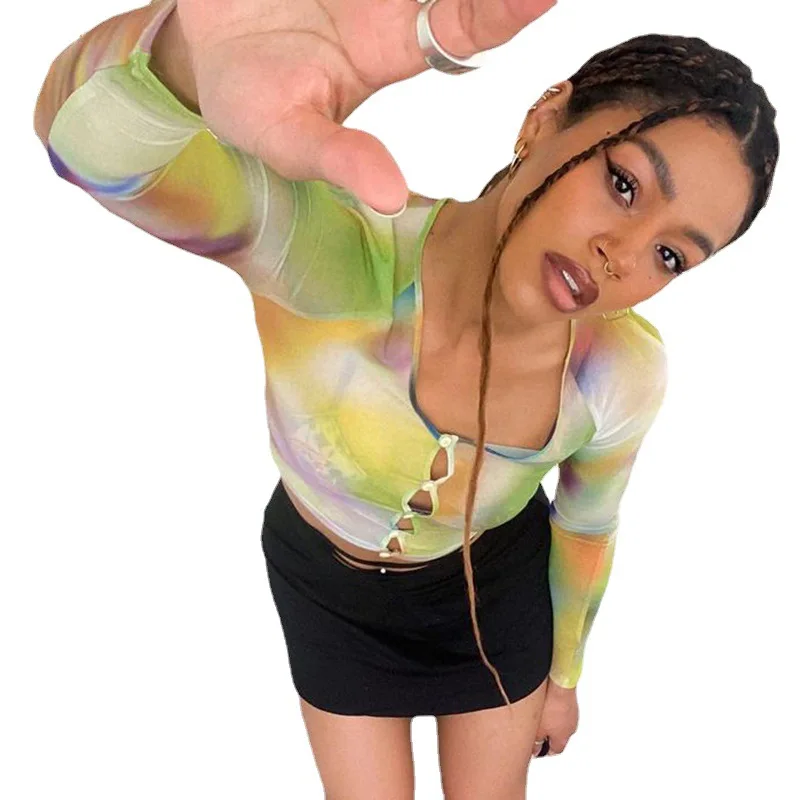 Streetwear Green Print Long Sleeve Women Tshirt Slim Casual Patchwork Mesh Summer Autumn Female Tops Fashion 2021
Streetwear Green Print Long Sleeve Women Tshirt Slim Casual Patchwork Mesh Summer Autumn Female Tops Fashion 2021