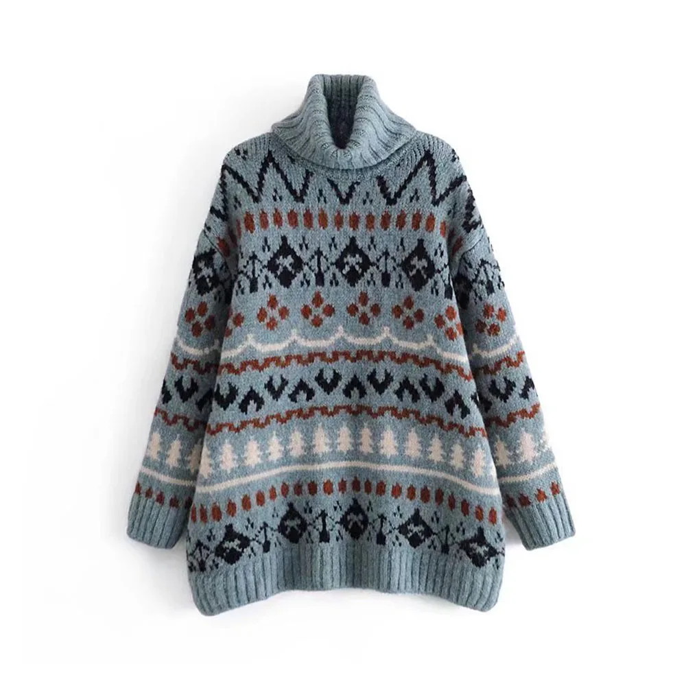 Za Women 2021 New Fashion Loose Jacquard Knitted Sweater Vintage High Collar Long Sleeve Female Pullovers Chic Tops
Za Women 2021 New Fashion Loose Jacquard Knitted Sweater Vintage High Collar Long Sleeve Female Pullovers Chic Tops