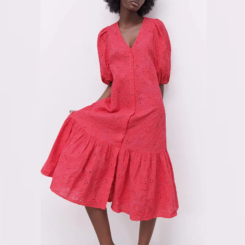 Women Summer Elegant ZA Solid Dress 2021 Short Sleeve V-Neck Hollow Out Embroidery Female Casual Party Shirt Dresses Vestidos
Women Summer Elegant ZA Solid Dress 2021 Short Sleeve V-Neck Hollow Out Embroidery Female Casual Party Shirt Dresses Vestidos