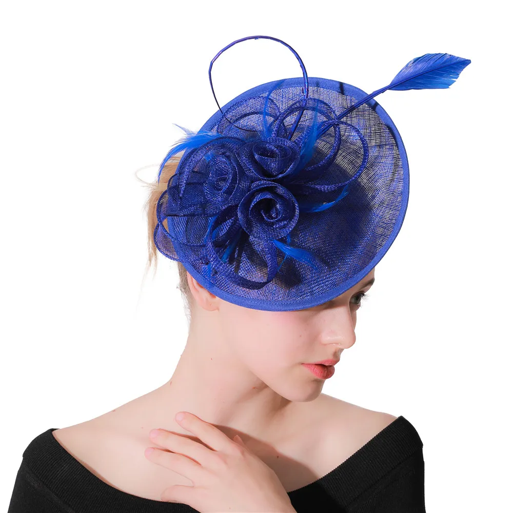 

Royal Blue Sinamay Fascinator Hats Wedding Headwear Women Elegant Millinery Derby Show Event Hair Accessories Ladies Headpiece