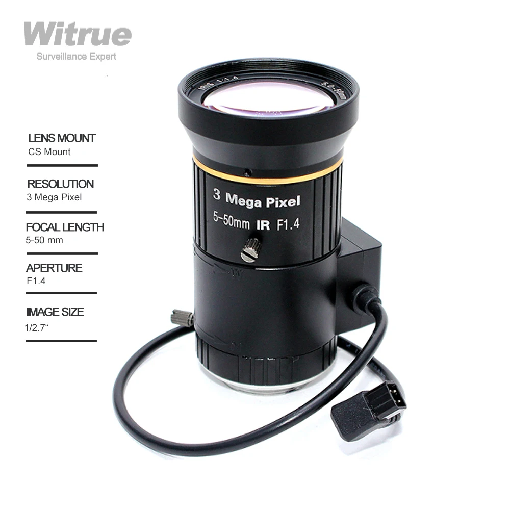 

Witrue HD 3.0Megapixel Varifocal CCTV lens 5-50mm DC Auto Iris Lenses 1/2.7" F1.4 CS Mount for Surveillance IP Scurity Camera