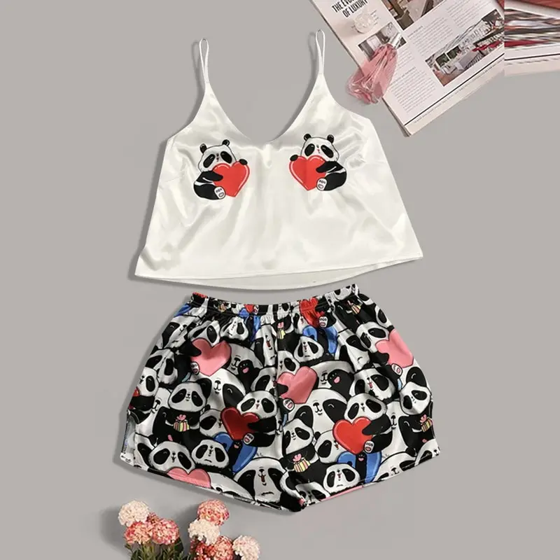 Ladies Pajama Set Love Fox Print Cute Cartoon Pattern Sleepwear Silk V Neck Sexy Pijama Satin Night Home Suits Wear Spaghetti
Ladies Pajama Set Love Fox Print Cute Cartoon Pattern Sleepwear Silk V Neck Sexy Pijama Satin Night Home Suits Wear Spaghetti