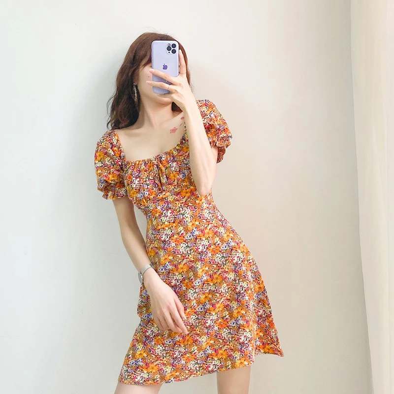 2021 Summer Women French Style Puff Sleeve Chiffon Party Dress Casual Korean Style Clothes Retro Dress Vintage Floral Dress
2021 Summer Women French Style Puff Sleeve Chiffon Party Dress Casual Korean Style Clothes Retro Dress Vintage Floral Dress