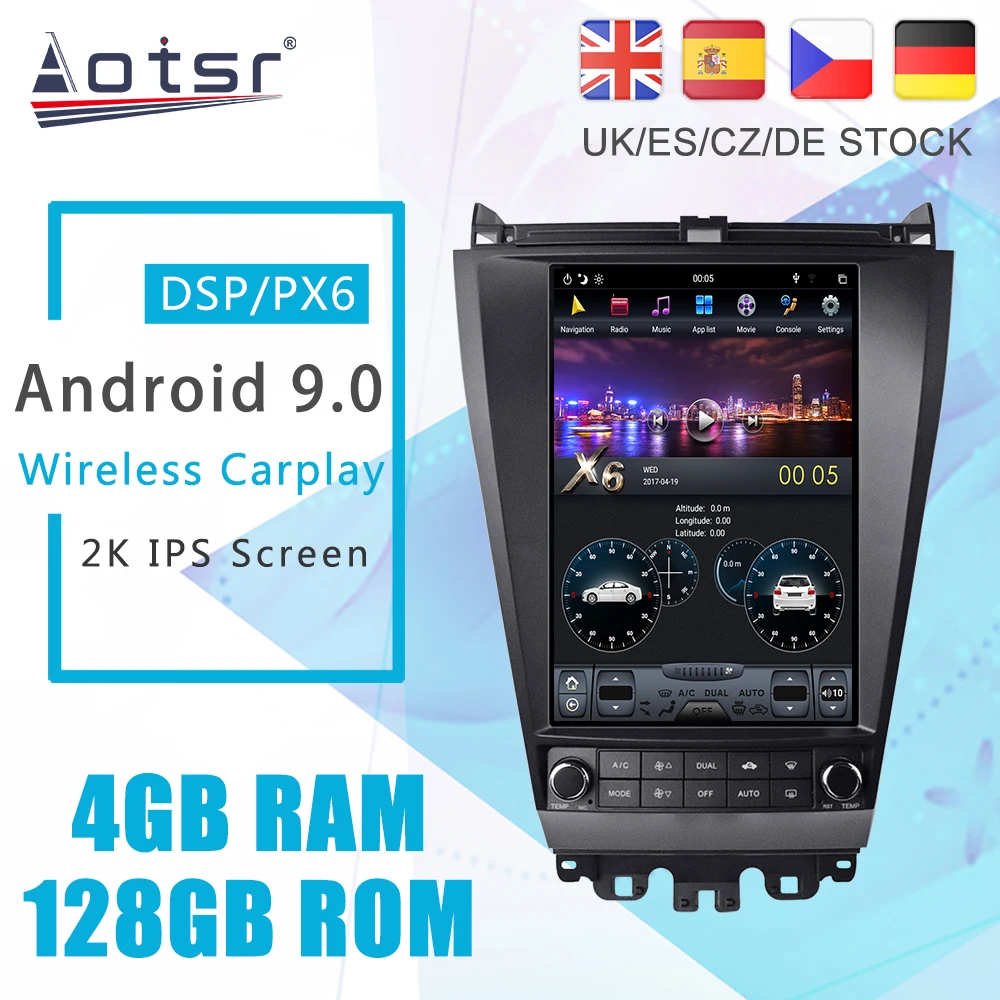 Android 9 PX6 Tesla для Honda Accord 7 см UC 2002 - 2007 автомобильный DVD плеер GPS навигация DSP Авто