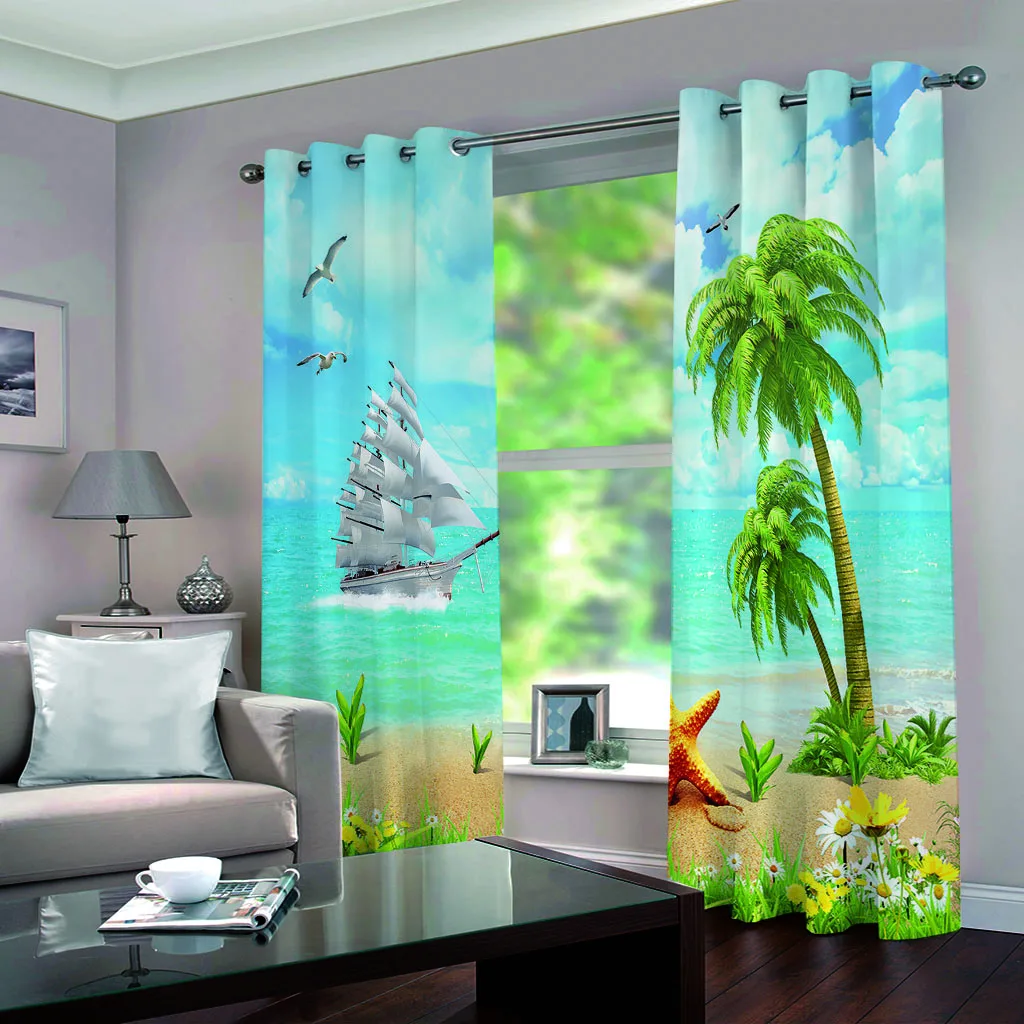 

Window Treatment Blackout Curtain 3D Printing Curtains For Living Room Bedroom starfish beach scenery Drapes
