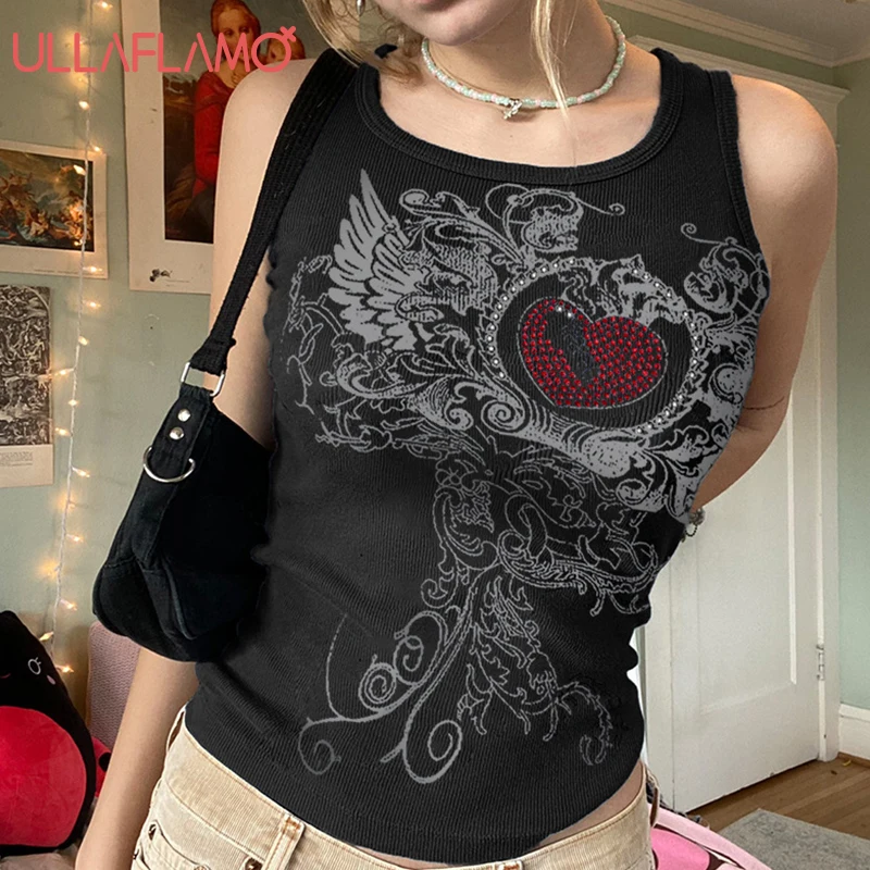 Cotton Punk Dark Round Neck Sleeveless Tank Top Women Gothic Print Diamond Splice Crop Tops Streetwear Vest Female Ropa De Mujer
Cotton Punk Dark Round Neck Sleeveless Tank Top Women Gothic Print Diamond Splice Crop Tops Streetwear Vest Female Ropa De Mujer