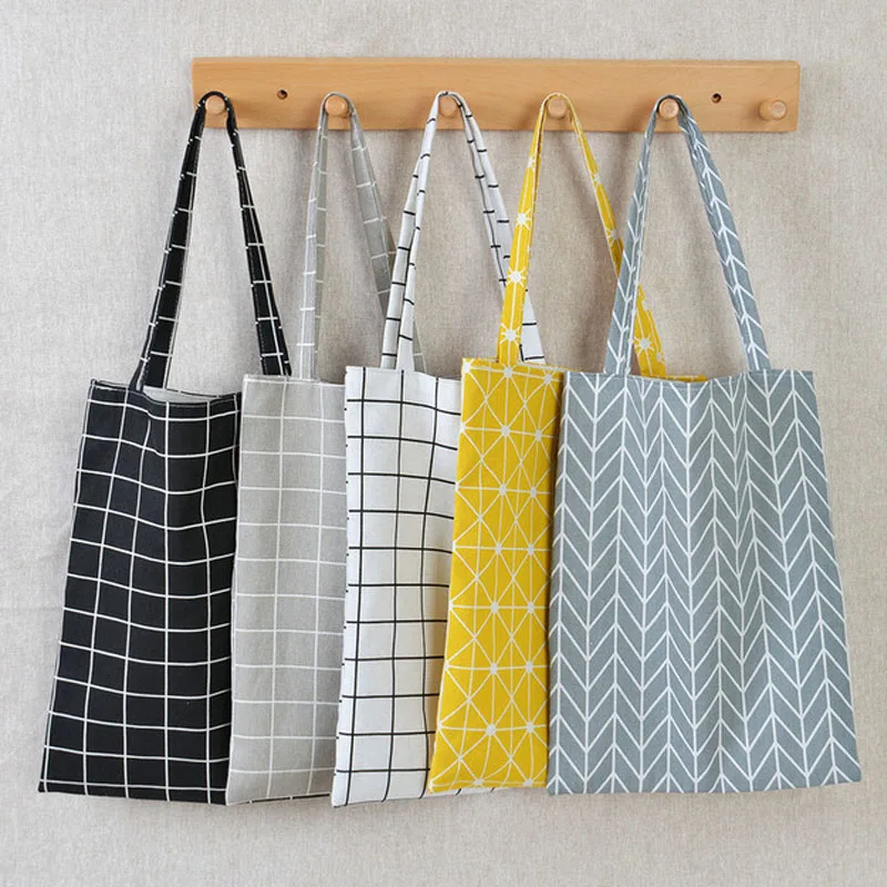 Women 5 Colors Shopper Bag Plaid Linen Cotton Canvas Shopping Shoulder Bags Eco-friendly Folding Portable Grocery Tote Bags
Women 5 Colors Shopper Bag Plaid Linen Cotton Canvas Shopping Shoulder Bags Eco-friendly Folding Portable Grocery Tote Bags