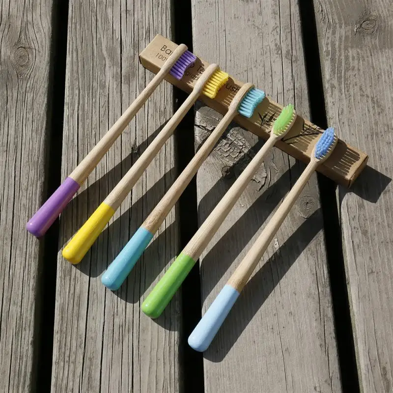10 Цвета Горячая цветная зубная щетка натуральный бамбук коническая кисть с