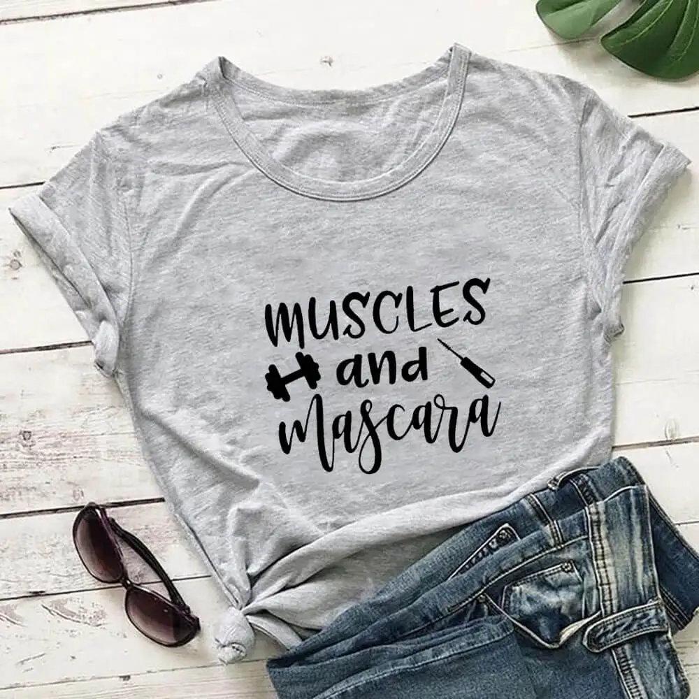 Muscles and Mascara Cotton Women Tshirt Short Sleeve Funny T Shirt Women O-Neck Outdoor Workout Tee Shirt Femme
Muscles and Mascara Cotton Women Tshirt Short Sleeve Funny T Shirt Women O-Neck Outdoor Workout Tee Shirt Femme